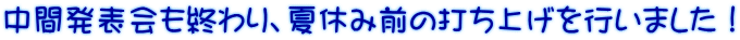 中間発表会も終わり、夏休み前の打ち上げを行いました!